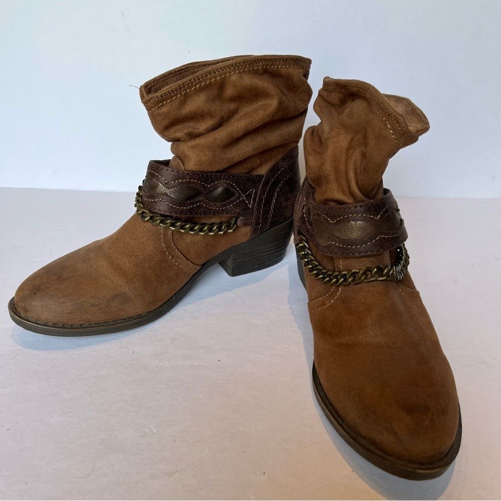 Women's Bongo Brown Ankle Boots with Chain Detail Size 6 1/2